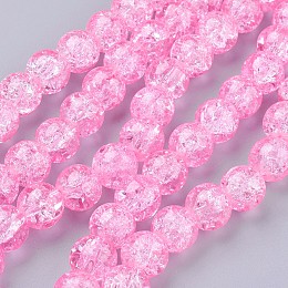 Arricraft 1Strand Hot Pink Transparent Crackle Glass Round Beads Strands, 10mm, Hole: 1.3~1.6mm, about 80pcs/strand, 31.4 inches