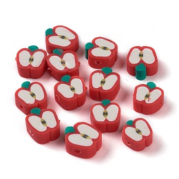 Honeyhandy Handmade Polymer Clay Beads, Apple Slice, Red, 9.5~11x9~10x4.5~4.7mm, Hole: 1.6mm