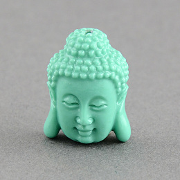 Honeyhandy Synthetic Coral Beads, Dyed, Buddha Head, Aquamarine, 15.5x11x6mm, Hole: 1.5mm