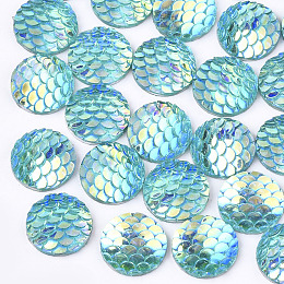 Honeyhandy Resin Cabochons, AB-Color, Flat Round with Mermaid Fish Scale, Dark Turquoise, 12x3mm