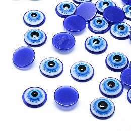 Honeyhandy Glitter Powder Resin Evil Eye Cabochons, Half Round/Dome, Dodger Blue, 8x3.5mm