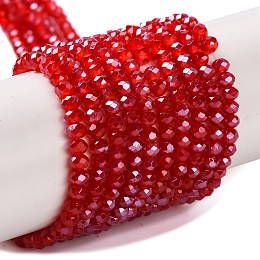 Baking Electroplate Glass Beads Strands, AB Color, Faceted, Round, FireBrick, 3x2mm, Hole: 0.7mm, about 152~153pcs/strand, 13.39''(34~34.5cm)