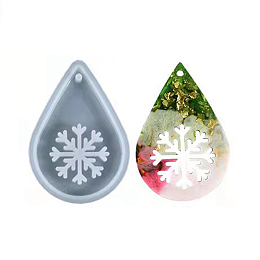 Honeyhandy DIY Christmas Snowflake Pendant Silicone Molds, Resin Casting Molds, for UV Resin & Epoxy Resin Pendant Making, Teardrop, White, 84x59x8mm, Hole: 3.5mm, Finished: 74x50x6mm