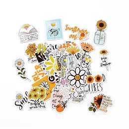 50Pcs Cartoon Daisy Paper Sticker Label Set, Adhesive Label Stickers, for Suitcase & Skateboard & Refigerator Decor, Orange, 37~75x33~75x0.3mm