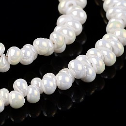 Honeyhandy Full Rainbow Plated Teardrop Imitation Jade Glass Beads Strands, Top Drilled Beads, Creamy White, 3x3mm, Hole: 0.5mm, about 291pcs/strand, 17.7 inch