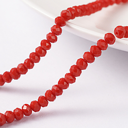 Arricraft 1 Strand Opaque Solid Red Color Faceted Crystal Glass Rondelle Beads Strands, 3x2mm, Hole: 1mm, about 138pcs/strand, 12.9 inches