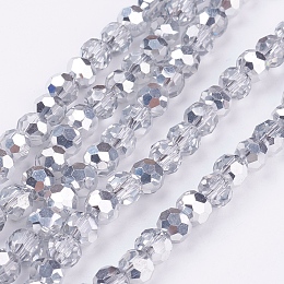 Honeyhandy 1 Strand Electroplate Glass Beads Strands, Half Plated, Faceted(32 Facets), Round, Silver Plated, 6mm, Hole: 1mm, about 98~100pcs/strand, 22.6 inch