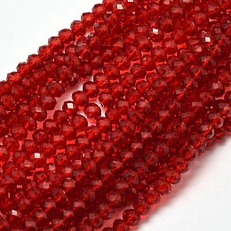 Honeyhandy Faceted Rondelle Transparent Glass Beads Strands, Dark Red, 3.5x2mm, Hole: 0.5mm, about 148pcs/strand, 14.9 inch