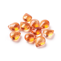 Honeyhandy Transparent Glass Beads, with Glitter Powder, Dyed & Heated, Teardrop, Orange, 12x9x6mm, Hole: 1mm