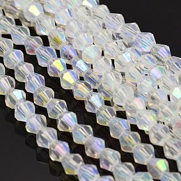 Honeyhandy Faceted Bicone Electroplate Glass Beads Strands, AB Color Plated, Ghost White, 3x3.5mm, Hole: 1mm, about 125~130pcs/strand, 11 inch