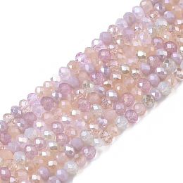 Arricraft Electroplate Glass Beads Strands, AB Color Plated, Faceted, Rondelle, Pink, 3x2.5mm, Hole: 0.7mm, about 188~190pcs/16.93 inches~17.71 inches(43~45cm)