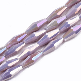 Honeyhandy Electroplate Glass Beads Strands, AB Color Plated, Faceted Bicone, Old Rose, 12x4mm, Hole: 0.8mm, about 59~60pcs/strand, 27.56 inch(70cm)