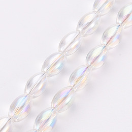 Honeyhandy Electroplate Transparent Glass Beads Strands, AB Color Plated, Oval, Clear AB, 6.5x4.5mm, Hole: 1mm, about 60~65pcs/strand, 15.16~15.94 inch(38.5cm~40.5cm)