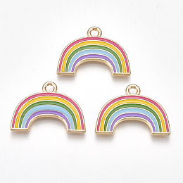 Honeyhandy Alloy Pendants, Cadmium Free & Lead Free, with Enamel, Rainbow, Light Gold, Colorful, 17.5x24x2mm, Hole: 2mm