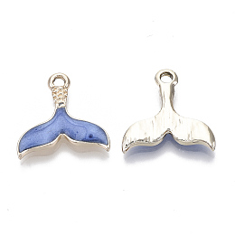 Honeyhandy Alloy Pendants, with Enamel, Whale Tail Shape, Light Gold, Blue, 16x16.5x2~3mm, Hole: 1.8mm