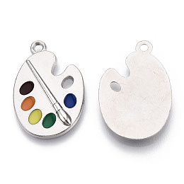 Honeyhandy Alloy Pendants, with Enamel, Cadmium Free & Nickel Free & Lead Free, Platinum, Color Plate Charm, Colorful, 28.5x19.5x2.5mm, Hole: 2mm