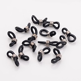 Honeyhandy Eyeglass Holders, Glasses Rubber Loop Ends, with Iron Findings, Platinum Color, about 6mm wide, 17mm long, hole: 5x2mm