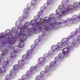 Honeyhandy Grade AA Natural Amethyst Beads Strands, Faceted Round, 3mm, Hole: 0.8mm, about 119pcs/strand, 15 inch