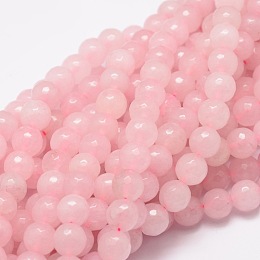 Honeyhandy Dyed Natural White Jade Round Beads Strands, Faceted, Pink, 8mm, Hole: 1mm, about 48pcs/strand, 15.3 inch