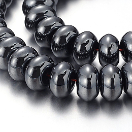 Honeyhandy Pearlized Non-magnetic Synthetic Hematite Rondelle Beads Strands, Black, 10x6mm, Hole: 1.5mm, about 68pcs/strand, 15.7 inch