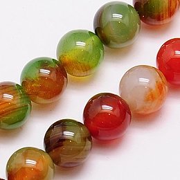 Honeyhandy Natural Peacock Agate Beads Strands, Dyed, Round, Mixed Color, 10mm, Hole: 1mm