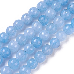 Honeyhandy Natural Jade Beads Strands, Dyed, Imitation Aquamarine, Round, 6mm, Hole: 1mm, about 61pcs/strand, 14.76~14.96 inch(37.5~38cm)