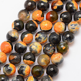 Honeyhandy Natural Fire Crackle Agate Bead Strands, Round, Grade A, Faceted, Dyed & Heated, Goldenrod, 10mm, Hole: 1mm, about 37pcs/strand, 15 inch