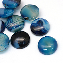 Honeyhandy Dyed Natural Striped Agate/Banded Agate Cabochons, Half Round/Dome, Steel Blue, 20x5~8mm