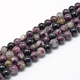 Honeyhandy Natural Tourmaline Beads Strands, Grade AB, Round, 8~9mm, Hole: 1mm, about 45~48pcs/strand, 15.7 inch