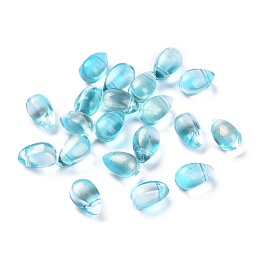 Honeyhandy Transparent Glass Charms, Glitter Gold Powder, Teardrop, Cyan, 9x6x5mm, Hole: 1mm