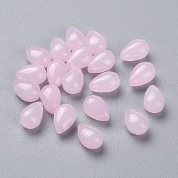 Honeyhandy Imitation Jade Glass Beads, Teardrop, Pink, 9x6x5mm, Hole: 1mm