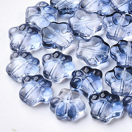 Arricraft Two Tone Transparent Spray Painted Glass Beads, Dog Paw Prints, Marine Blue, 11x12x4.5mm, Hole: 1mm