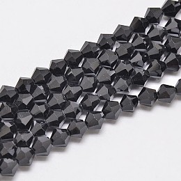 Honeyhandy Imitate Austrian Crystal Bicone Glass Beads Strands, Grade AA, Faceted, Black, 4x4mm, Hole: 1mm, about 93~95pcs/strand, 14 inch