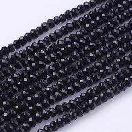 Honeyhandy Glass Beads Strands, Faceted, Rondelle, Black, 3x2~2.5mm, Hole: 0.5mm, about 200pcs/strand, 15.7 inch(40cm)