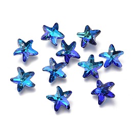 Honeyhandy Electroplate Glass Charms, Starfish, Faceted, Back Plated, Blue, 14x15x7mm, Hole: 1.4mm