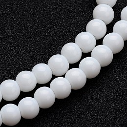 Honeyhandy Opaque Color Glass Round Bead Strands, White, 4mm, Hole: 1mm, about 80pcs/strand, 11 inch