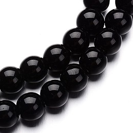 Honeyhandy Glass Round Bead Strands, Black, 4mm, Hole: 1mm, about 75~80pcs/strand, 11 inch