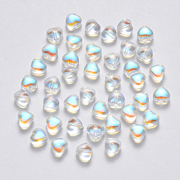 Honeyhandy Transparent Spray Painted Glass Beads, AB Color Plated, Heart, Clear AB, 6x6x4mm, Hole: 0.7mm