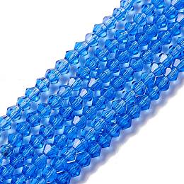 Honeyhandy Imitation Austrian Crystal 5301 Bicone Beads, Faceted Glass Beads Strands, Blue, 3x3~3.5mm, Hole: 0.5mm, about 125~130pcs/strand, 15.5 inch