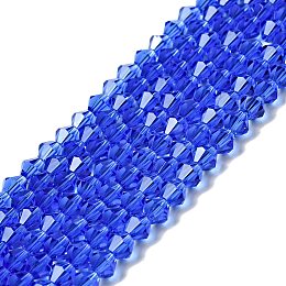 Honeyhandy Blue Glass Bicone Beads Strands, Faceted, 6x6mm, Hole: 1.2mm, about 47~48pcs/strand, 10.24 inch~10.43 inch(26~26.5cm)