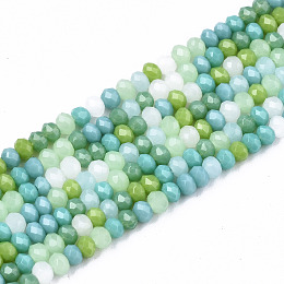 ARRICRAFT Opaque Glass Beads Strands, Imitation Jade Glass, Faceted Rondelle, Light Green, 3x2mm, Hole: 0.8mm, about 186~193pcs/strand, 17.13 inches~17.32 inches, (43.5cm~44cm)