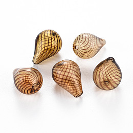 ARRICRAFT Transparent Handmade Blown Glass Globe Beads, Stripe Pattern, Teardrop, Peru, 20~21x14~15mm, Hole: 1~2mm