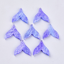 Arricraft Cellulose Acetate(Resin) Pendants, with Glitter Powder, Rainbow Gradient Mermaid Pearl Style, Mermaid Tail Shape, Mauve, 19x19x3mm, Hole: 1.2mm