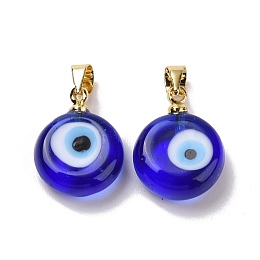 Honeyhandy Handmade Lampwork Evil Eye Pendants, with Real 18K Gold Plated Brass Findings, Cadmium Free & Lead Free, Dark Blue, 15x12x5mm, Hole: 4.5x3.5mm