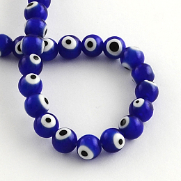 Honeyhandy Round Handmade Evil Eye Lampwork Beads, Blue, 6mm, Hole: 1mm, about 64pcs/strand, 14.1 inch