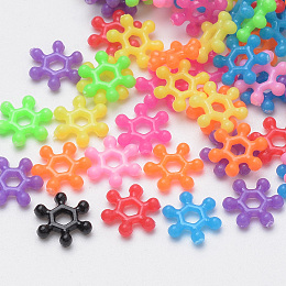 Honeyhandy Acrylic Beads, Snowflake, Mixed Color, 8x7x2mm, Hole: 1.5mm, about 2500pcs/50g