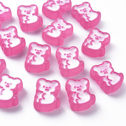 ARRICRAFT Transparent Acrylic Beads, with Enamel, Frosted, Bear, Hot Pink, 26.5x20x9mm, Hole: 3mm