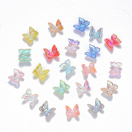 Nbeads Resin Cabochons, Nail Art Decoration Accessories, AB Color Plated, 3D Butterfly, Mixed Color, 6.5x6.5x3.5mm