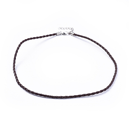 Honeyhandy Trendy Braided Imitation Leather Necklace Making, with Iron End Chains and Lobster Claw Clasps, Platinum Metal Color, Coconut Brown, 16.9 inch, 3mm