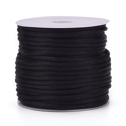 Honeyhandy Nylon Cord, Satin Rattail Cord, for Beading Jewelry Making, Chinese Knotting, Black, 1mm, about 32.8 yards(30m)/roll